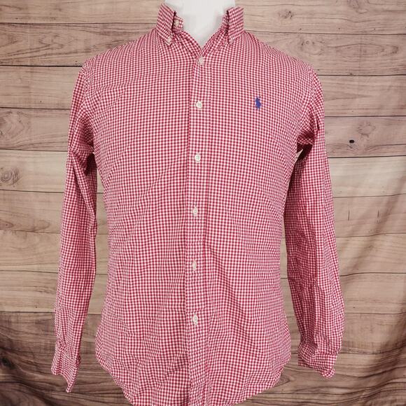Polo Ralph Lauren Shirt Mens M Red Gingham Button Down Long Sleeve Custom Fit - Picture 3 of 9